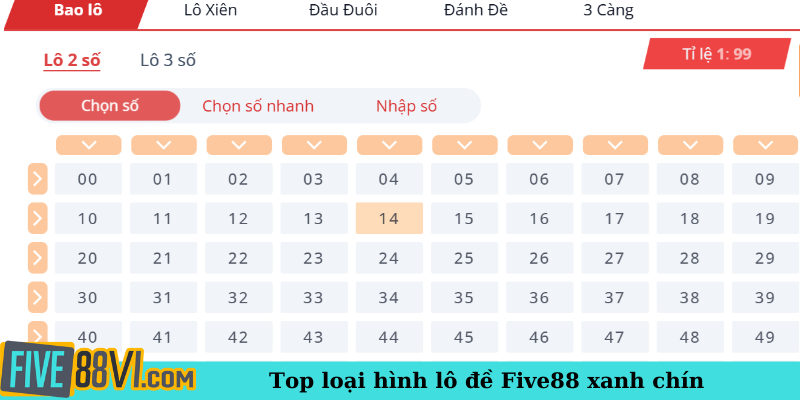 Top loại hình lô đề Five88 xanh chín