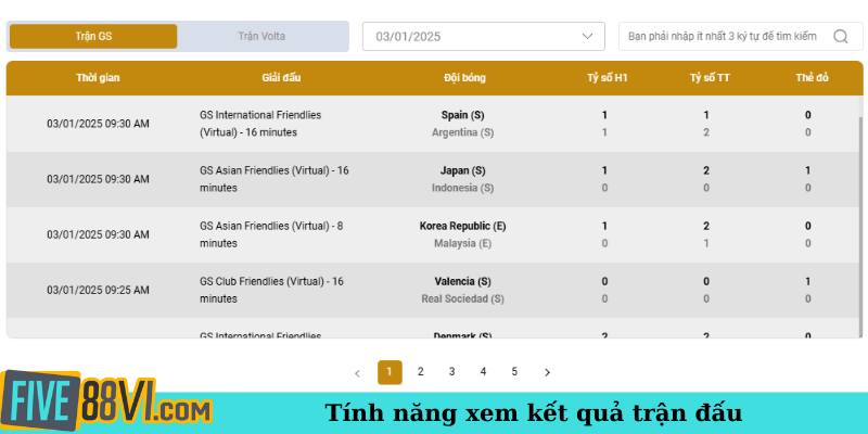 Tính năng xem kết quả trận đấu
