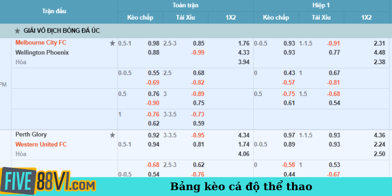 Bảng kèo cá độ thể thao