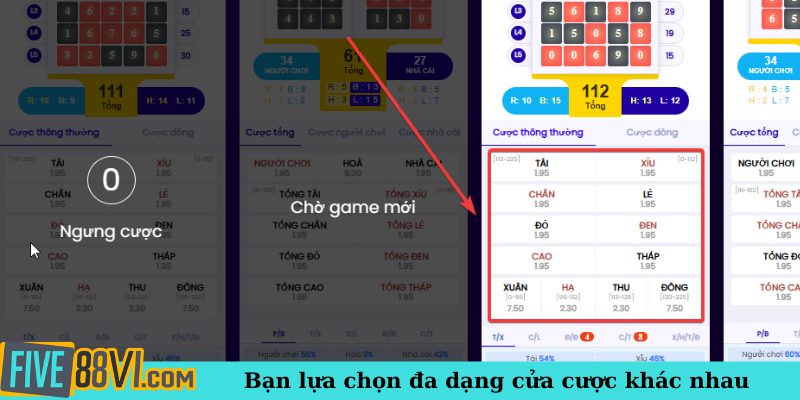 Bạn lựa chọn đa dạng cửa cược khác nhau