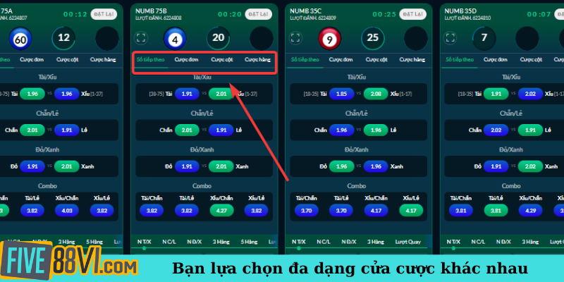 Bạn lựa chọn đa dạng cửa cược khác nhau