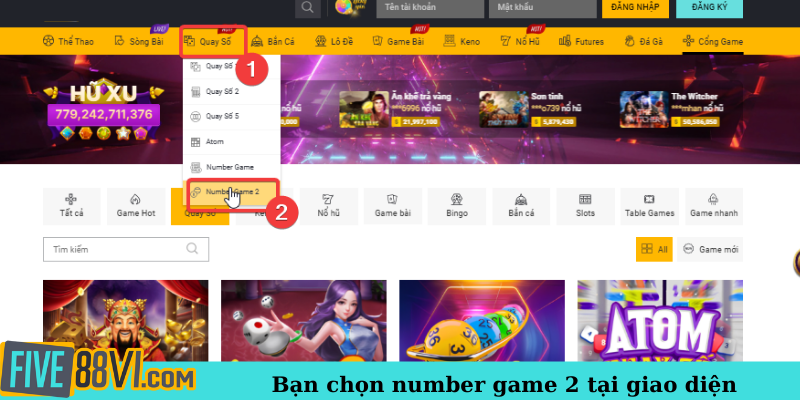 Bạn chọn number game 2 tại giao diện