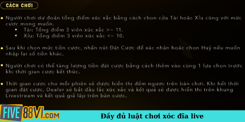 Đầy đủ luật chơi xóc đĩa live